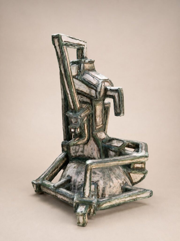 Empty green-glazed throne. Ceramic sculpture by Ted Fullwood